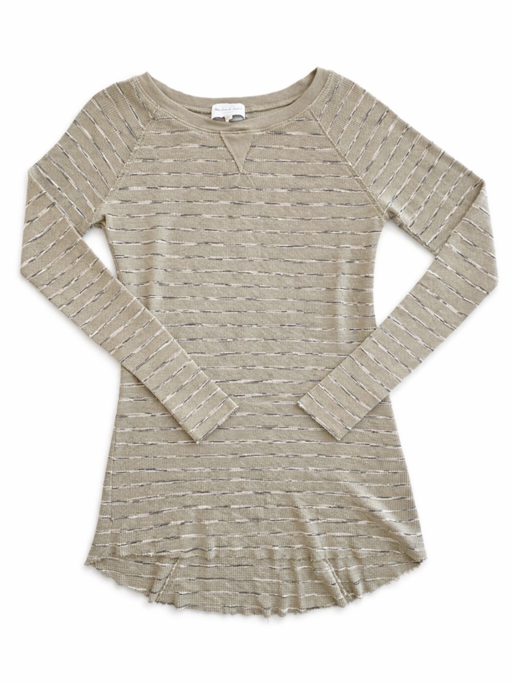 Michael Stars XS Soft Green Henley and Silver Stripe Long-Sleeve Top